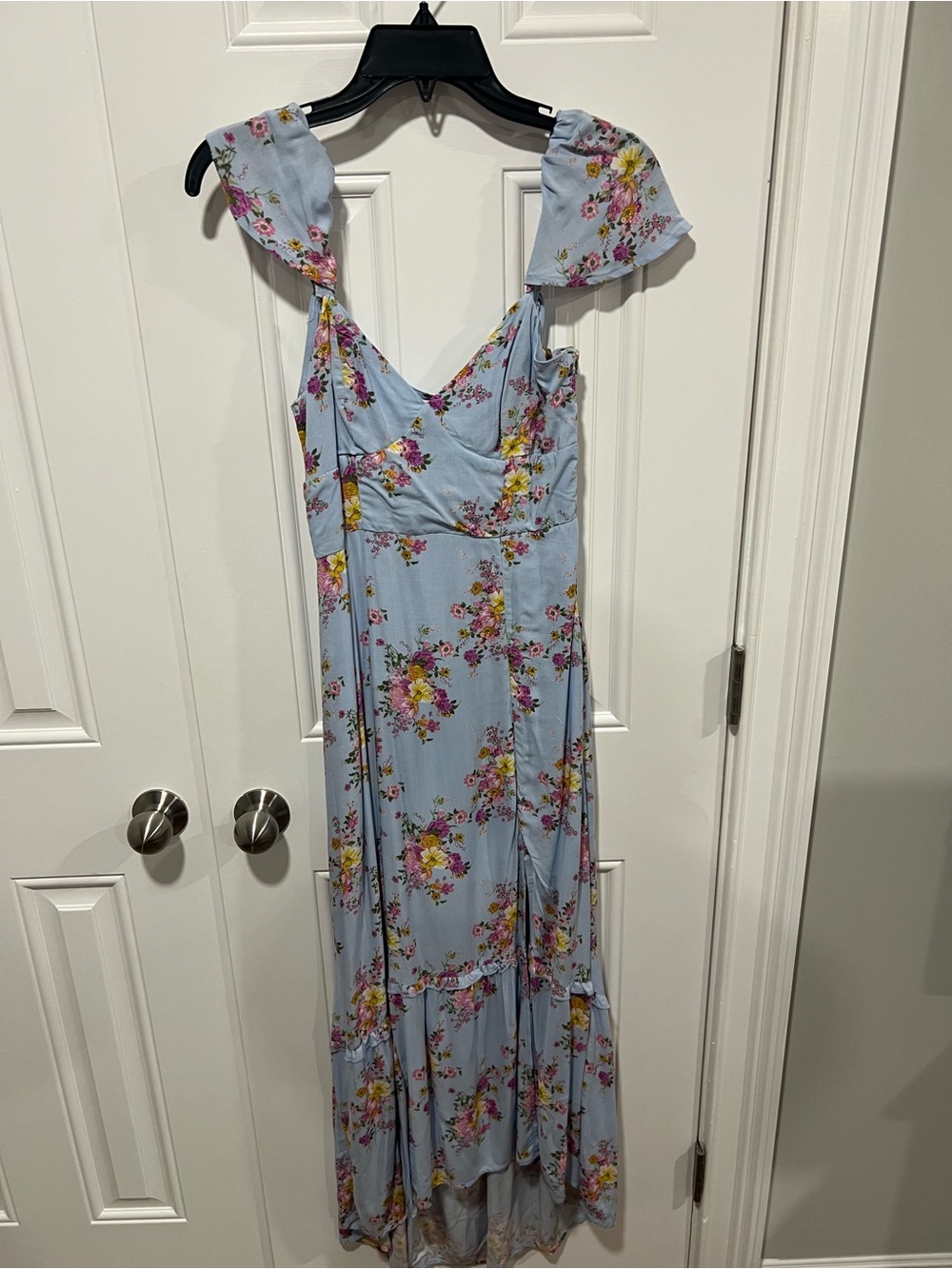 Rewind Light Blue Floral Maxi Dress with Ruffle Straps